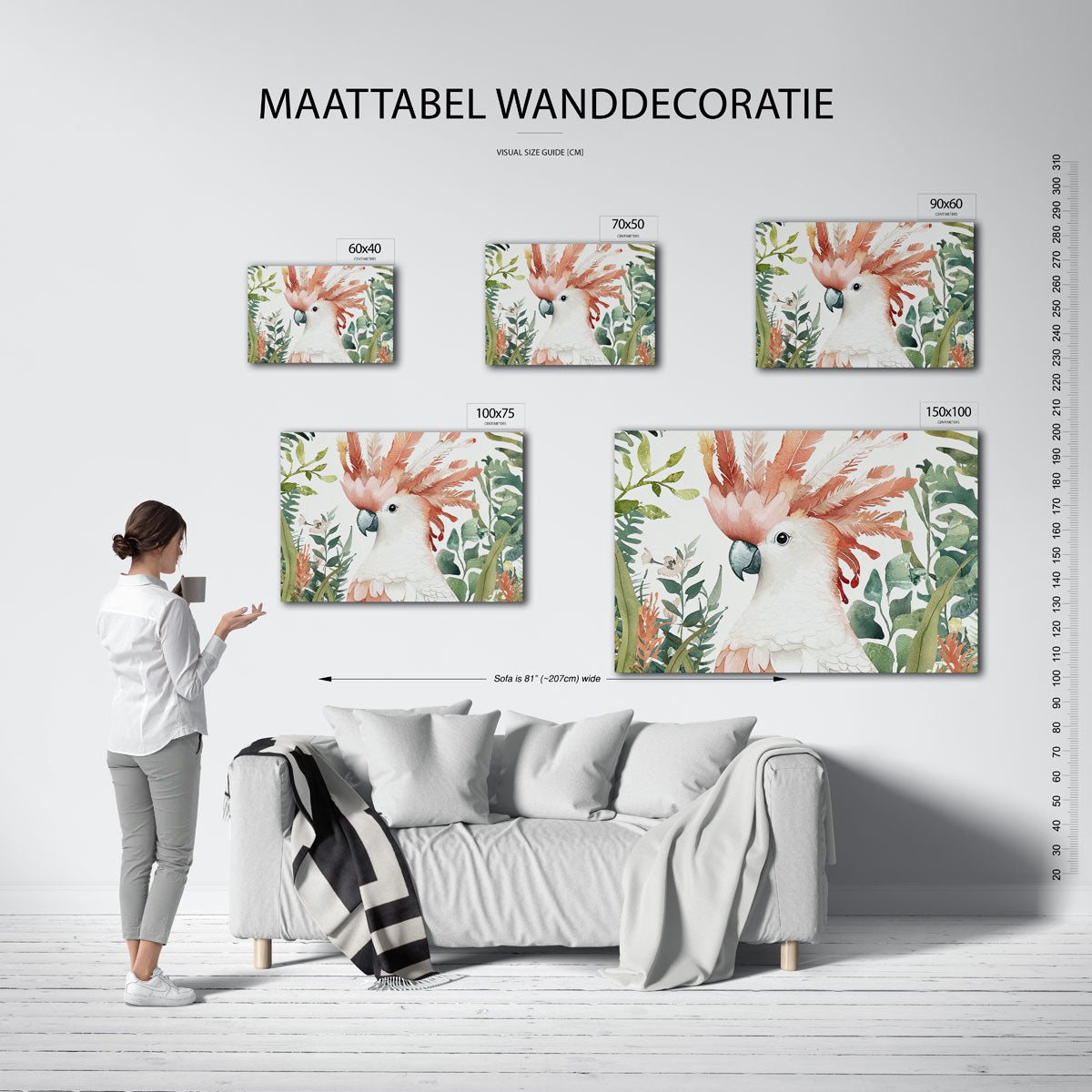 Vrolijke papegaai – kunstwerk op canvas, dibond of plexiglas