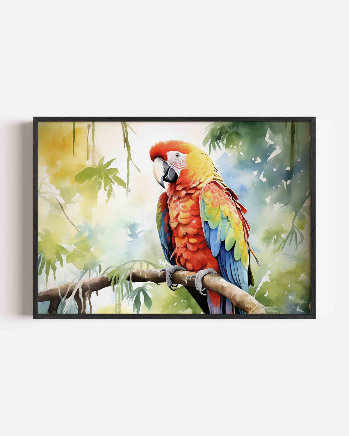 Papegaai op tak – jungle landscape poster als wanddecoratie