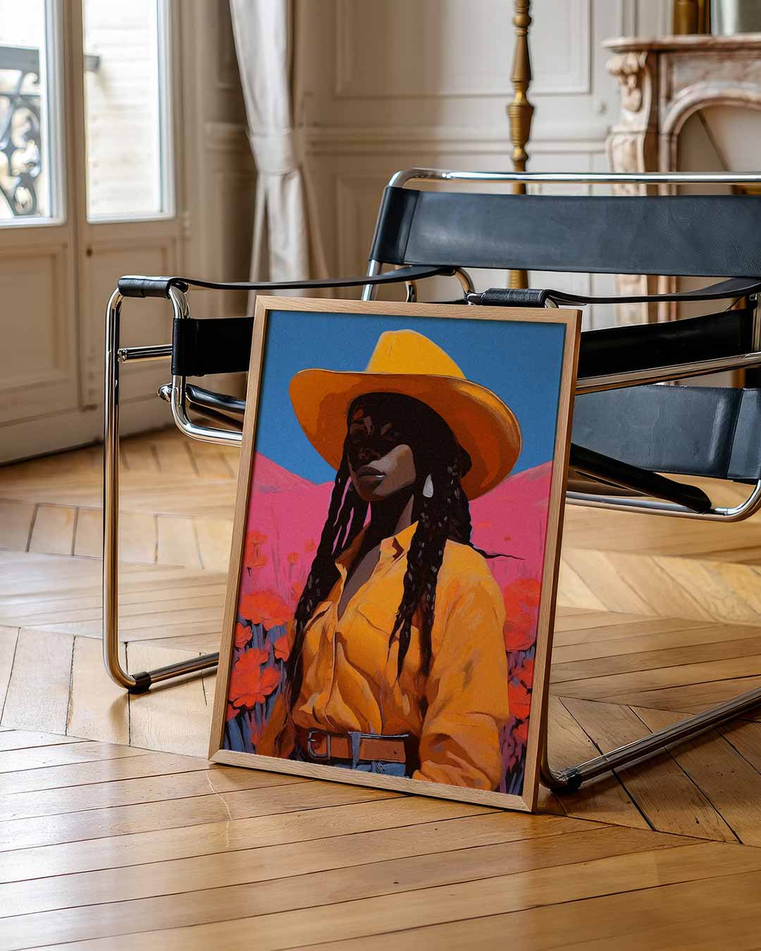 Vrouwelijke Cowboy Vibes – urban poster in staand formaat