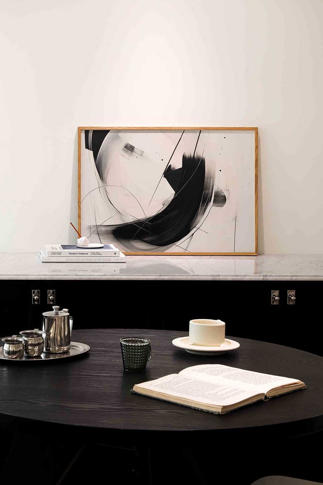 Abstracte zwarte en witte lijnen – abstracte poster in liggend formaat