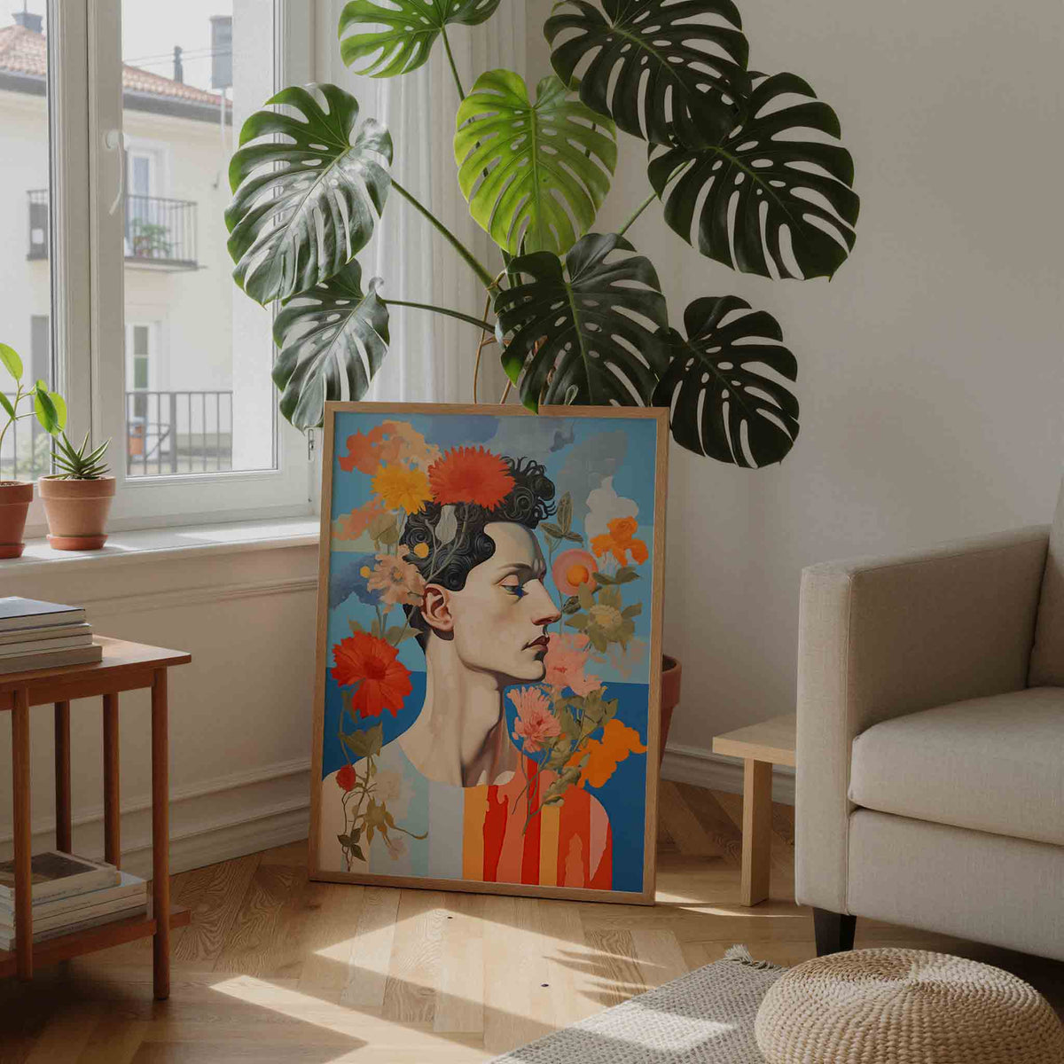 Bloemen en profiel – staande botanische wanddecoratie van WallArtistic