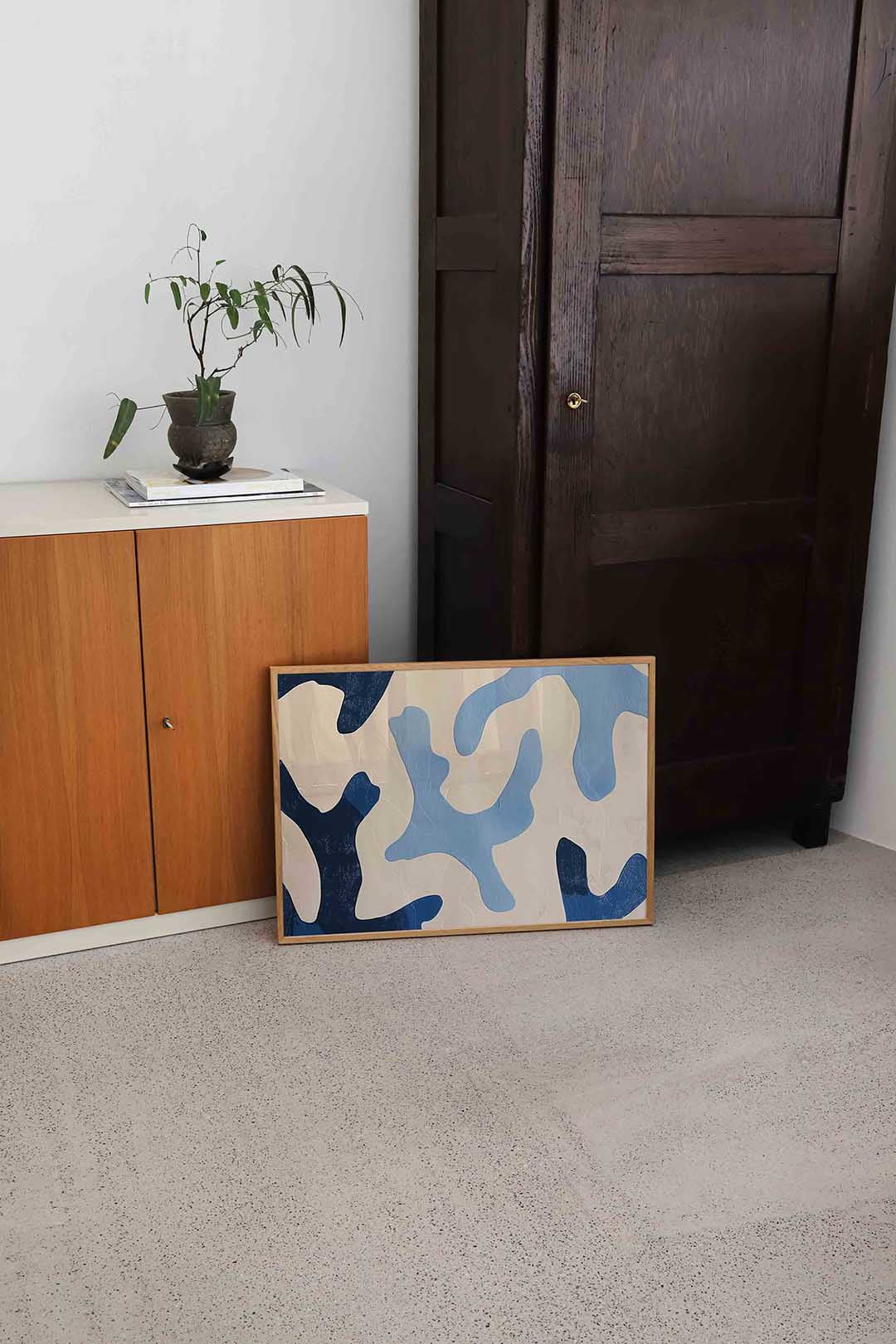Abstracte blauwe vormen – hedendaagse illustratie als liggende poster