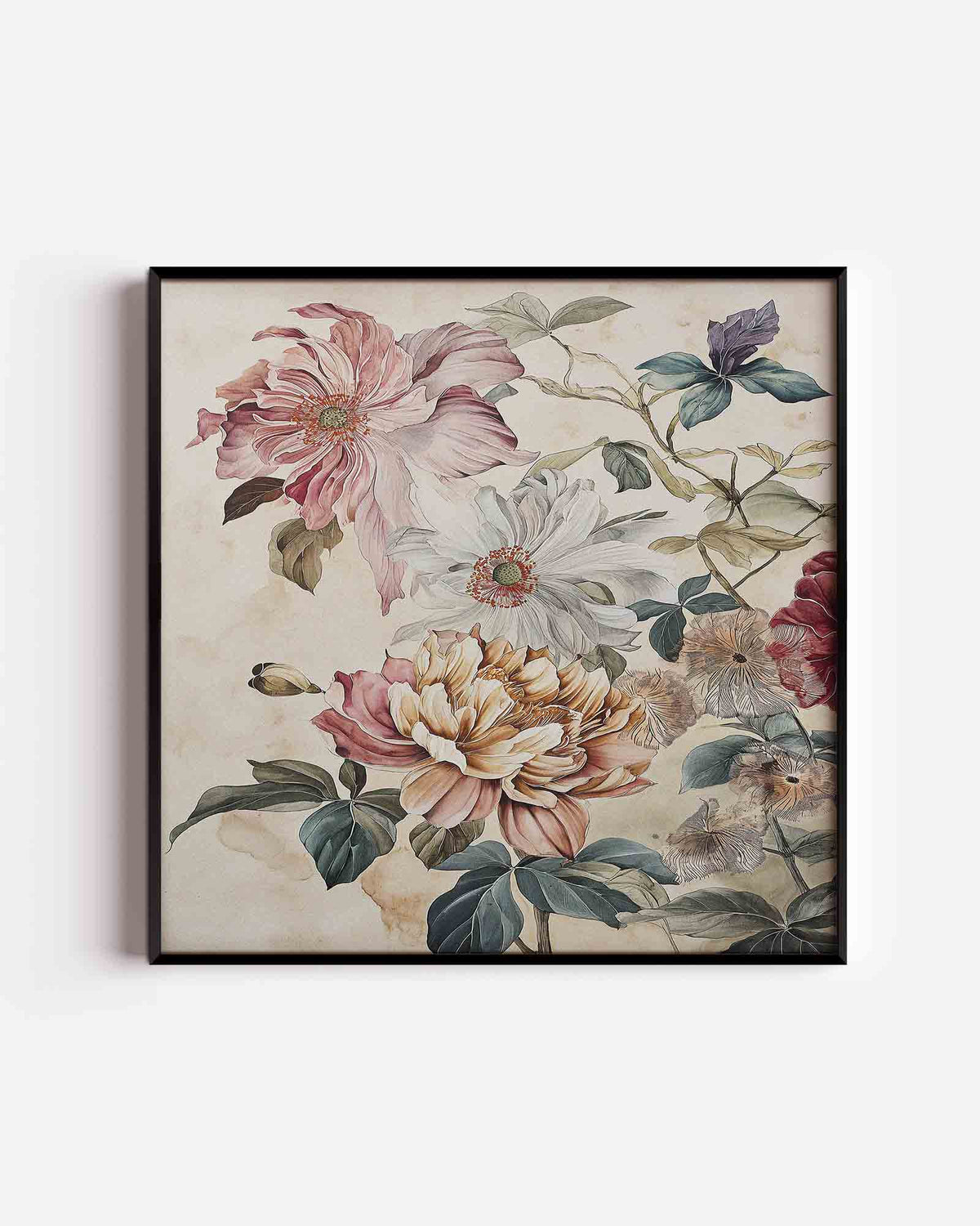 Bloemen en bladeren – bloemen vierkante poster als wanddecoratie