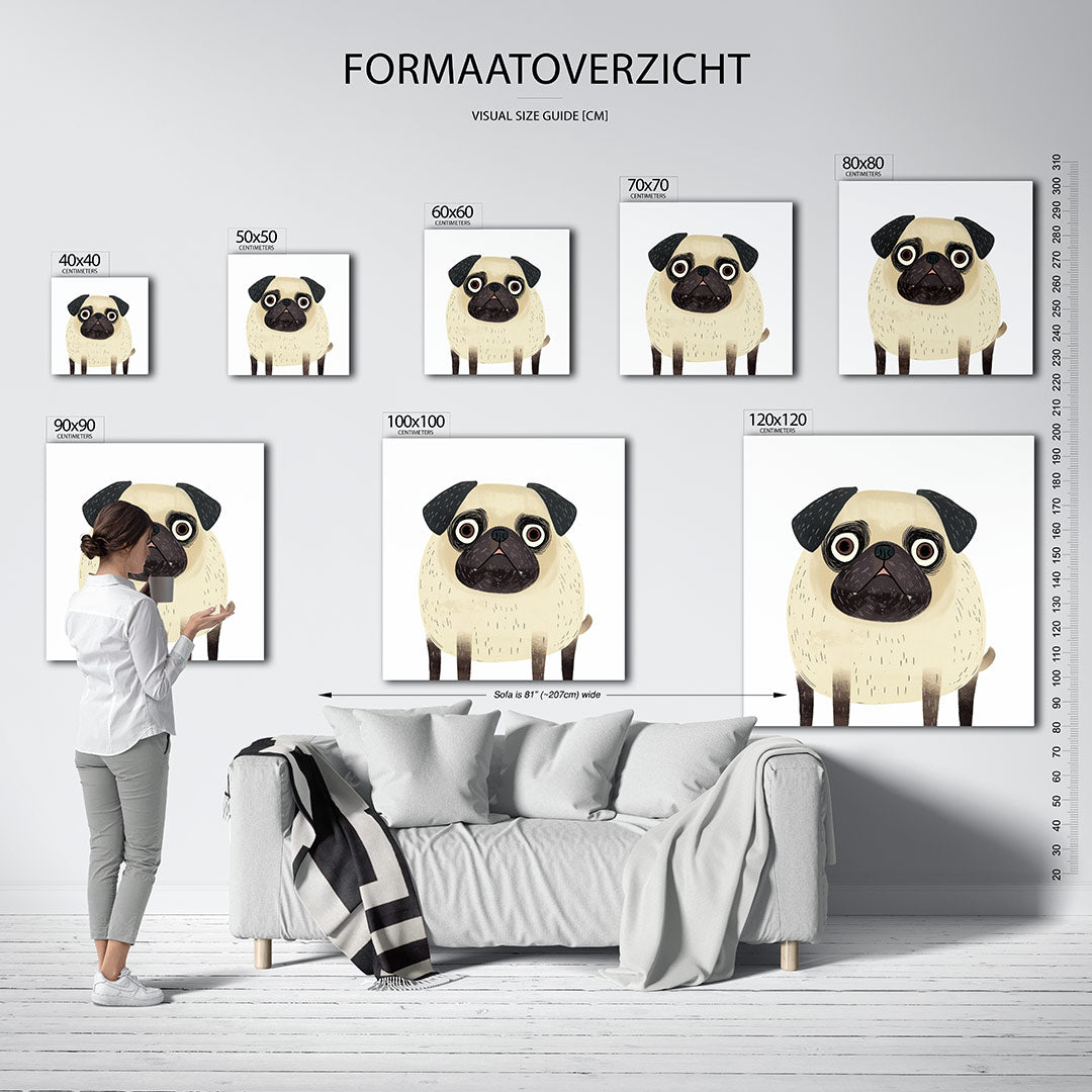 Speelse hond illustratie kunstwerk – sfeerbeeld – dit werk toont een speelse hond met grote ogen en een ronde vorm. De