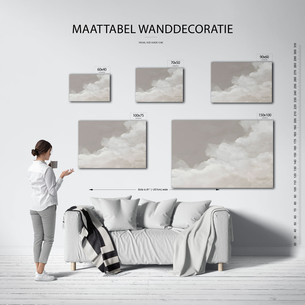 Zachte wolken – moderne liggende wandkunst
