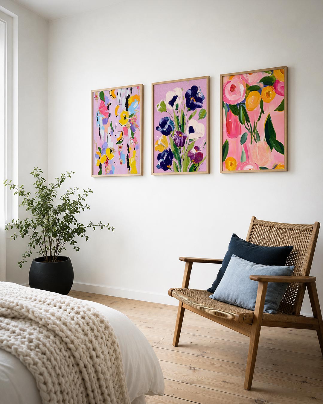Kleurrijke vormenmix posterset – detailweergave – deze posterset in drie delen toont een speelse mix van