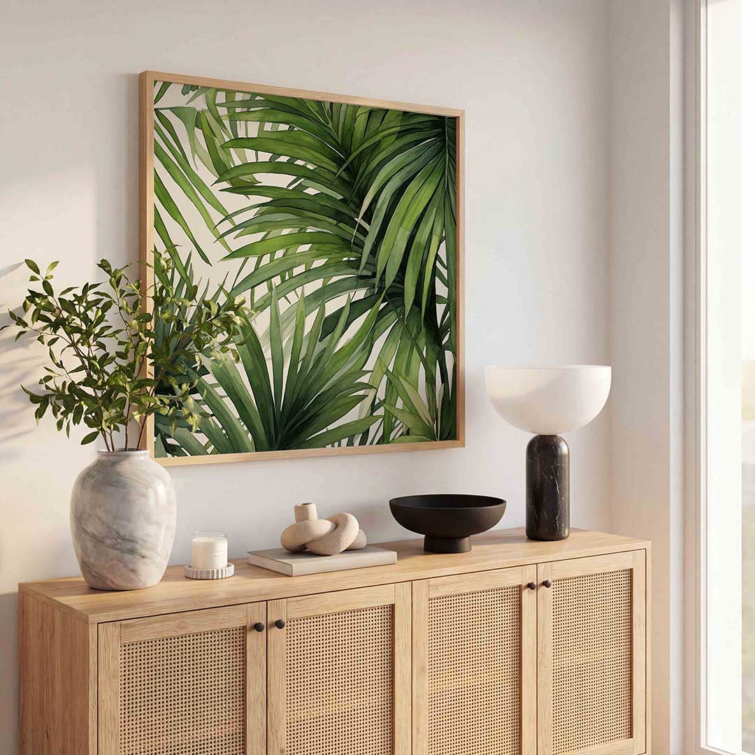 Groene bladeren – vierkante jungle wanddecoratie van WallArtistic