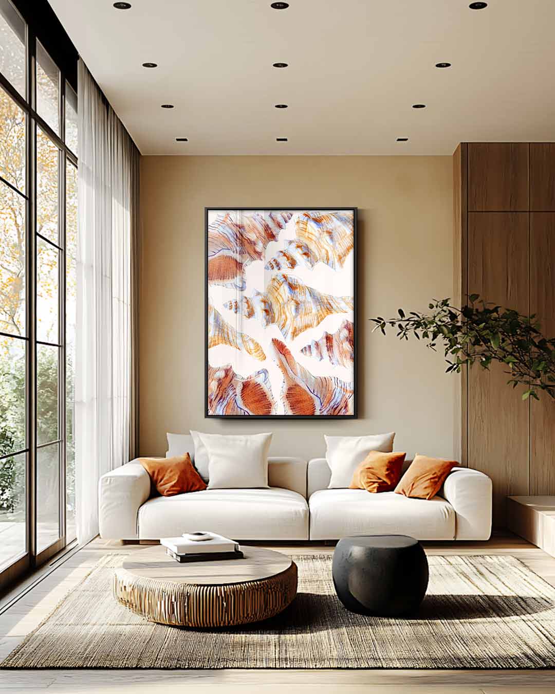 Gestreepte schelpen patroon – staand kunstwerk voor modern interieur