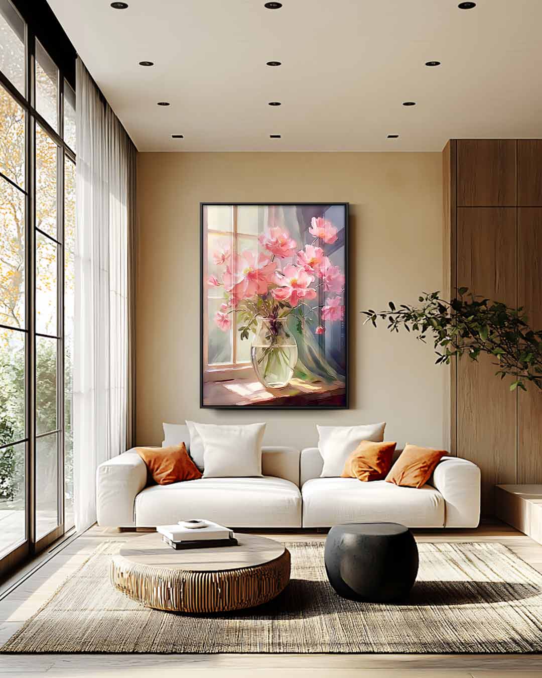 Zonnige Bloemenpracht – kunstwerk met zwarte baklijst