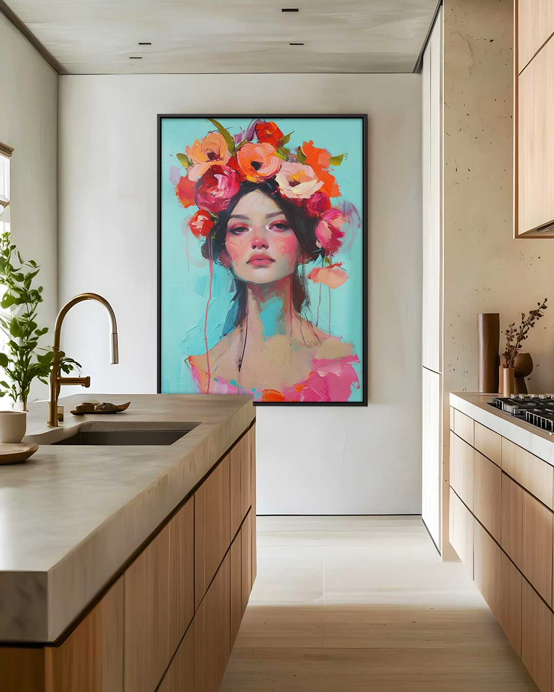 Bloemige Portretpracht – modern portret kunstwerk van WallArtistic