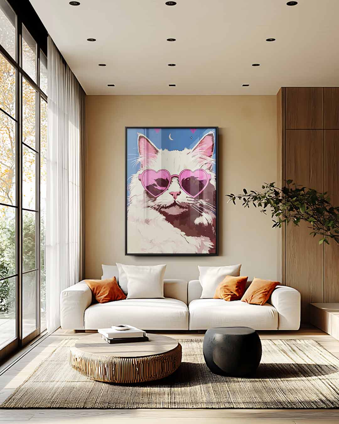 Cool Cat in Heart Sunglasses – modern portret kunstwerk van WallArtistic