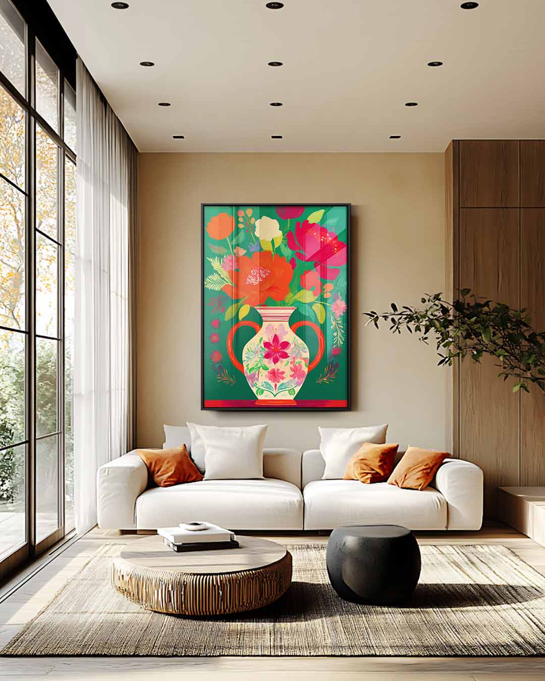 Bloemrijk Binnentuin – kunstwerk met zwarte baklijst