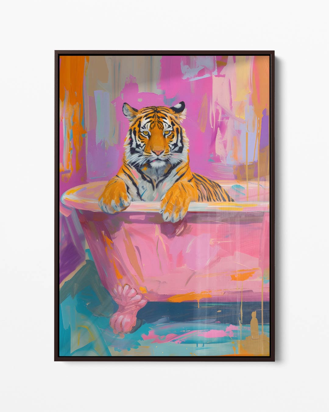 Tijger in de Roze Badkuip – portret kunstwerk als wanddecoratie