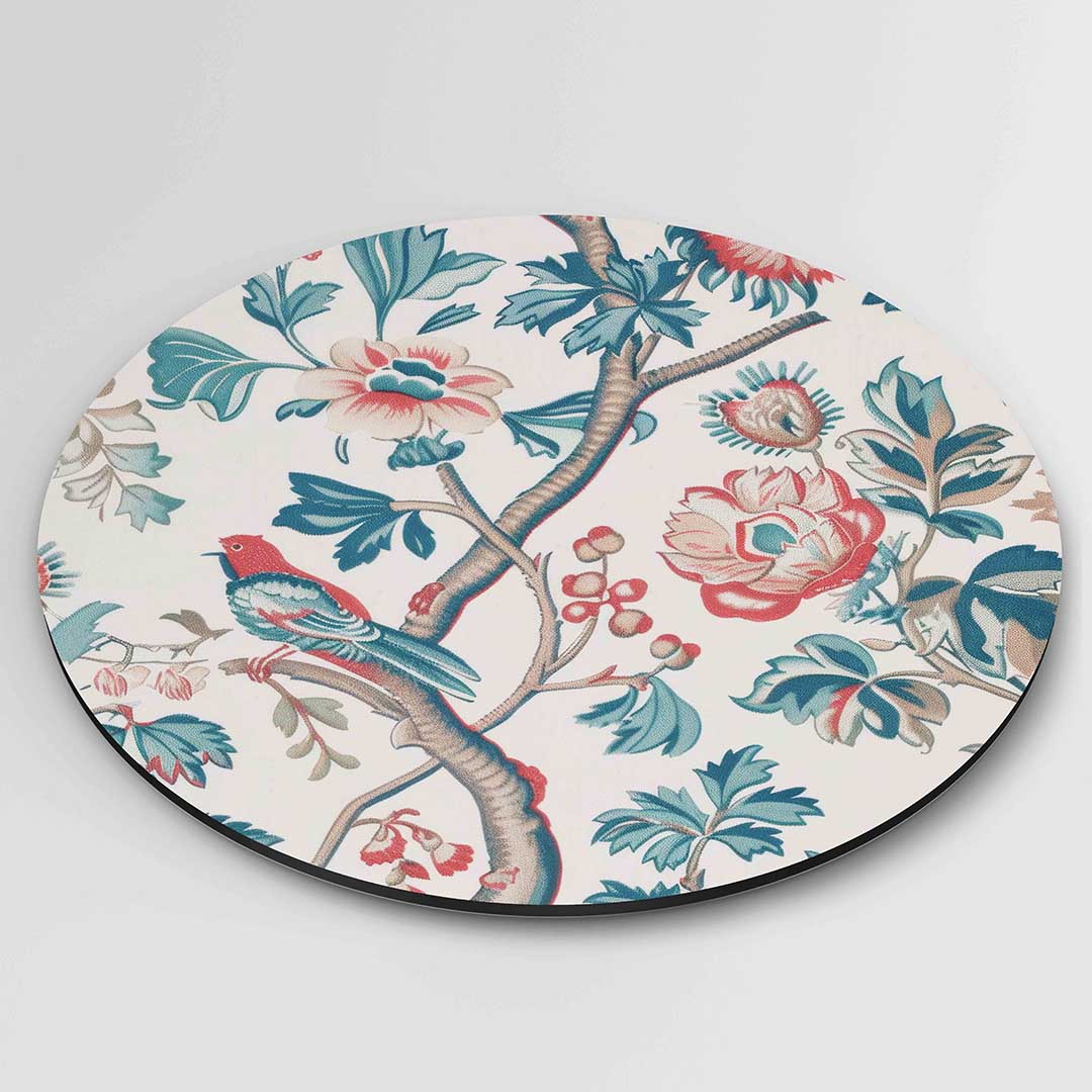 Vogels en bloemen – kleurrijke ronde wanddecoratie van WallArtistic