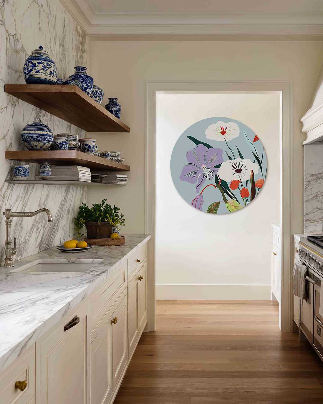 Bloemenstudie – moderne abstracte muurcirkel voor aan de muur