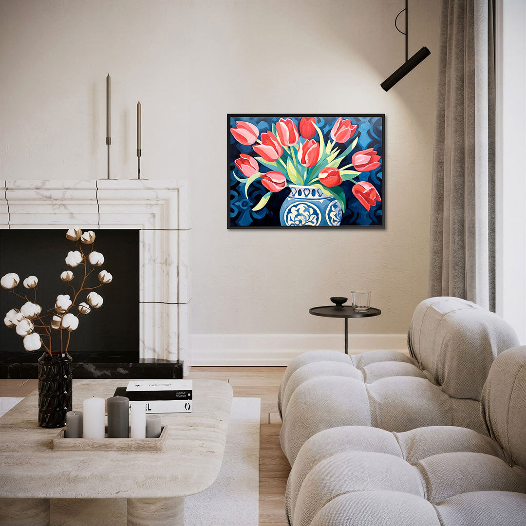 Bloemen in vaas – Modern kunstwerk – liggende wanddecoratie