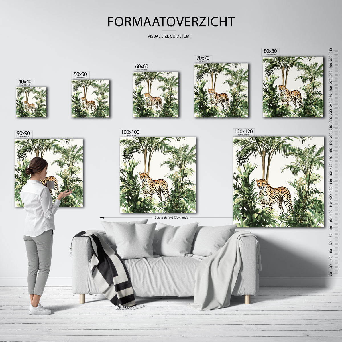 Luipaard tussen palmbomen – vierkante muurposter met dierenthema