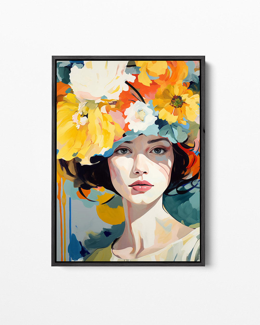 Vrouwelijk portret bloemen – staand wanddecoratie kunstwerk