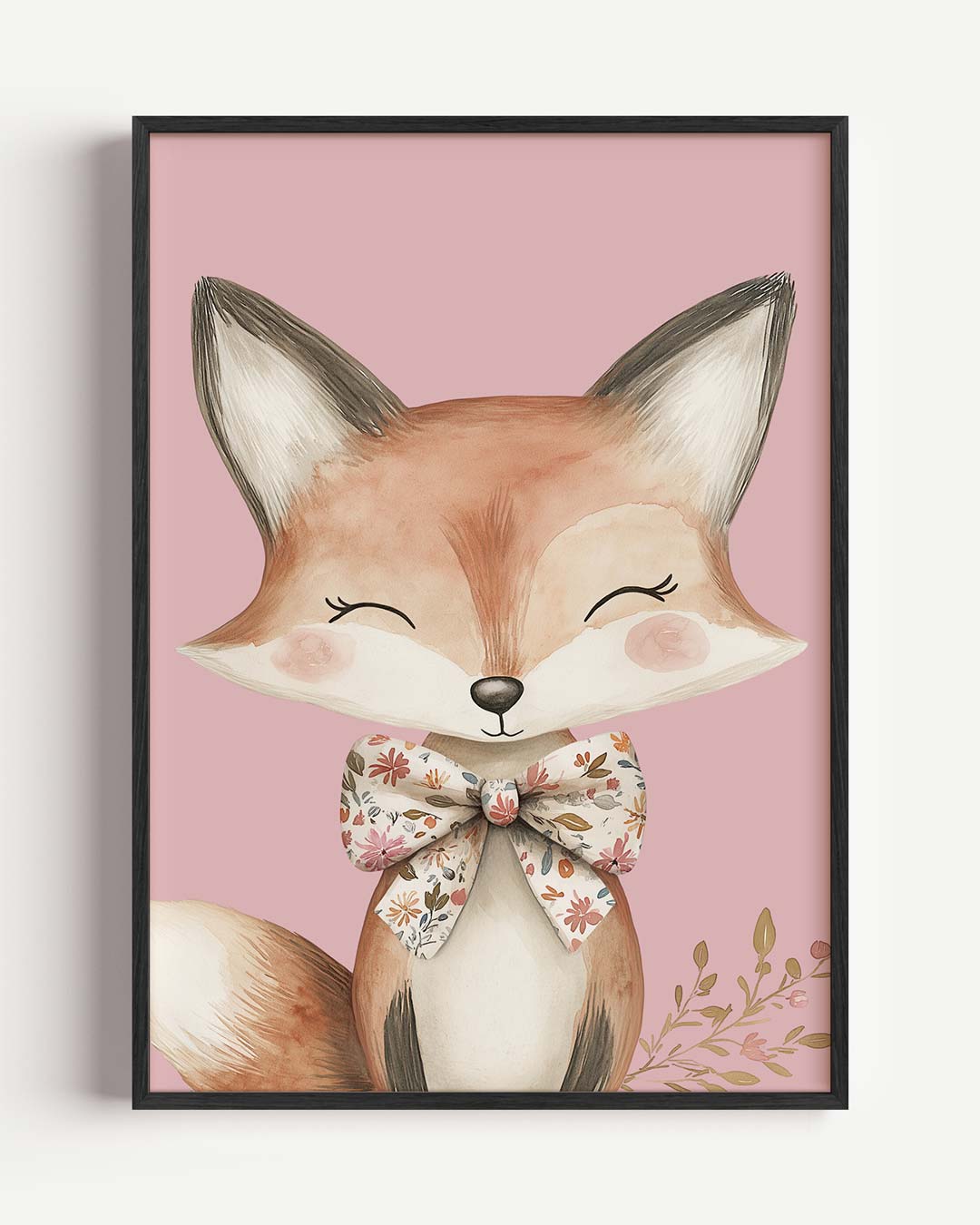 Schattige Vos met Strik – kids portret poster als wanddecoratie