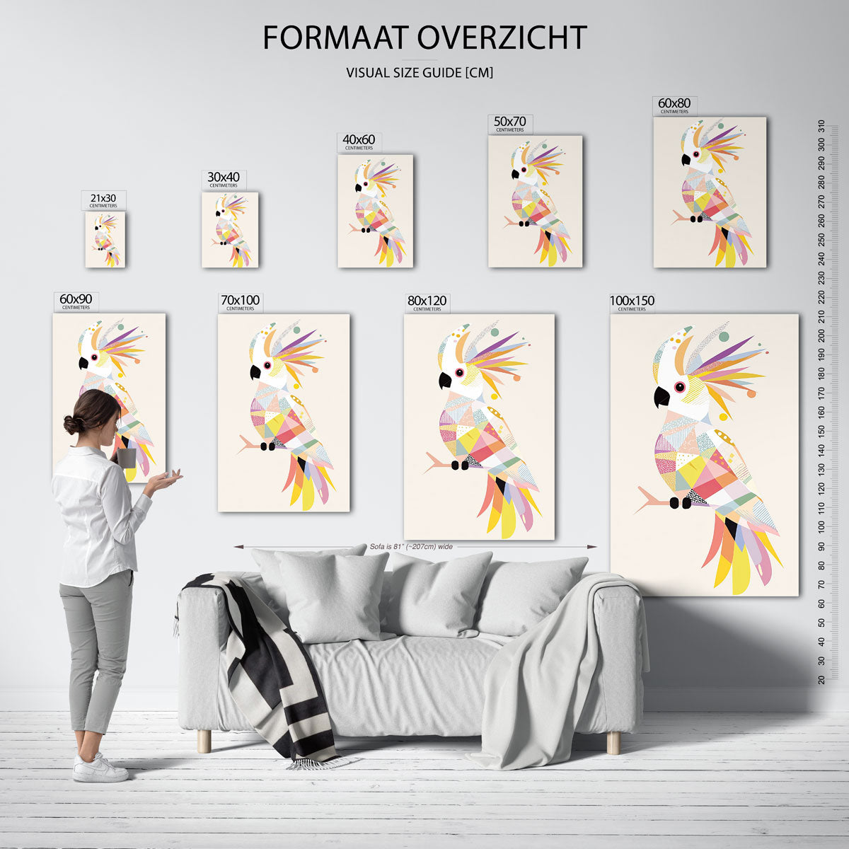 Gekleurde papegaai – staande muurposter met jungle thema
