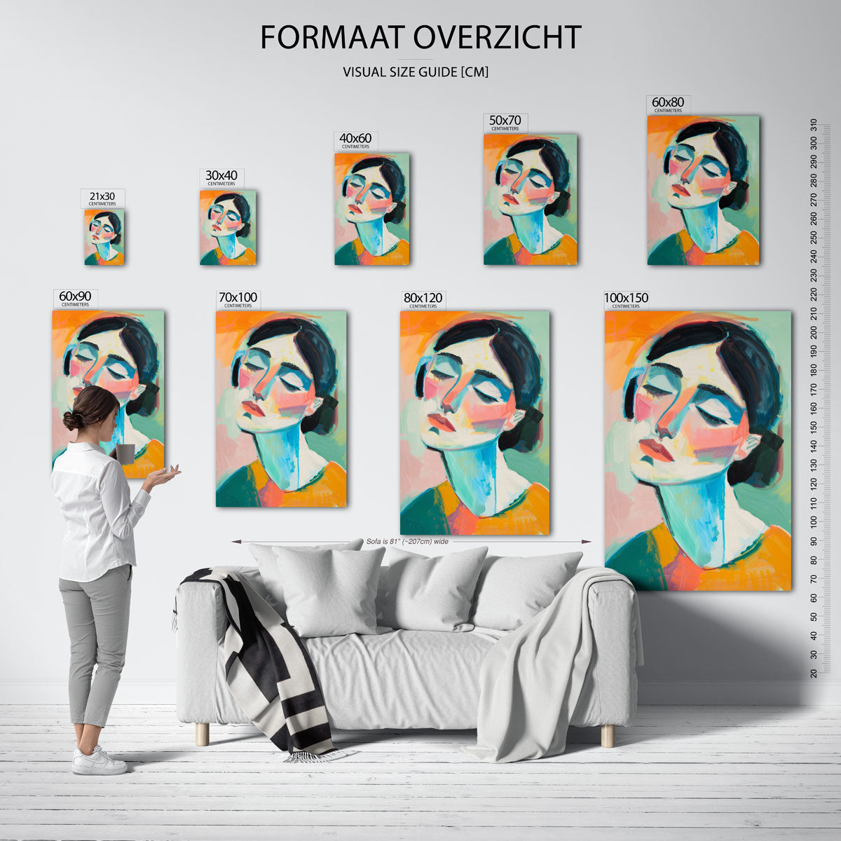 Vrouwelijk portret – staande muurposter met hedendaagse illustratie