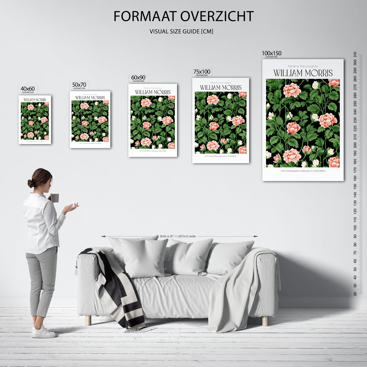 Bloemenpatroon met bladeren – staande wanddecoratie van WallArtistic