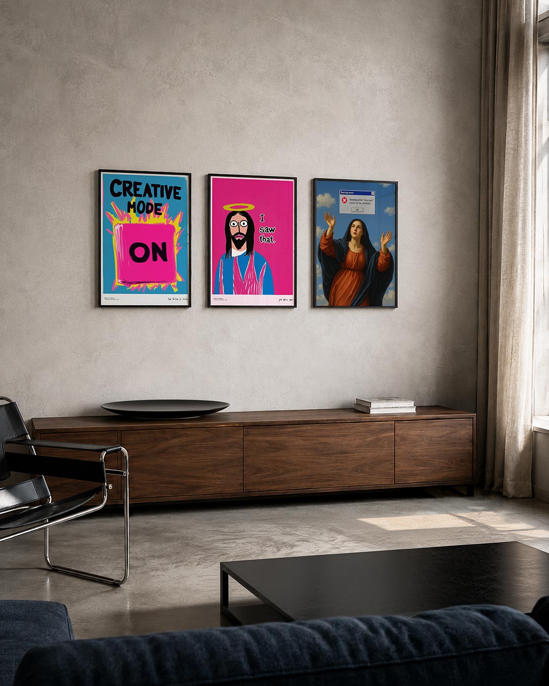 Kleurrijke energie posterset – tweede productweergave – een levendige compositie met een felroze rechthoek