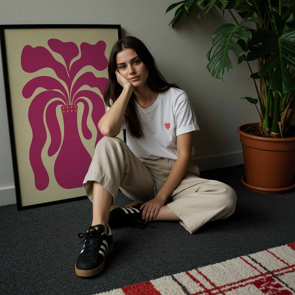 Speelse Vaasvorm Illustratie – staande muurposter met bloemen