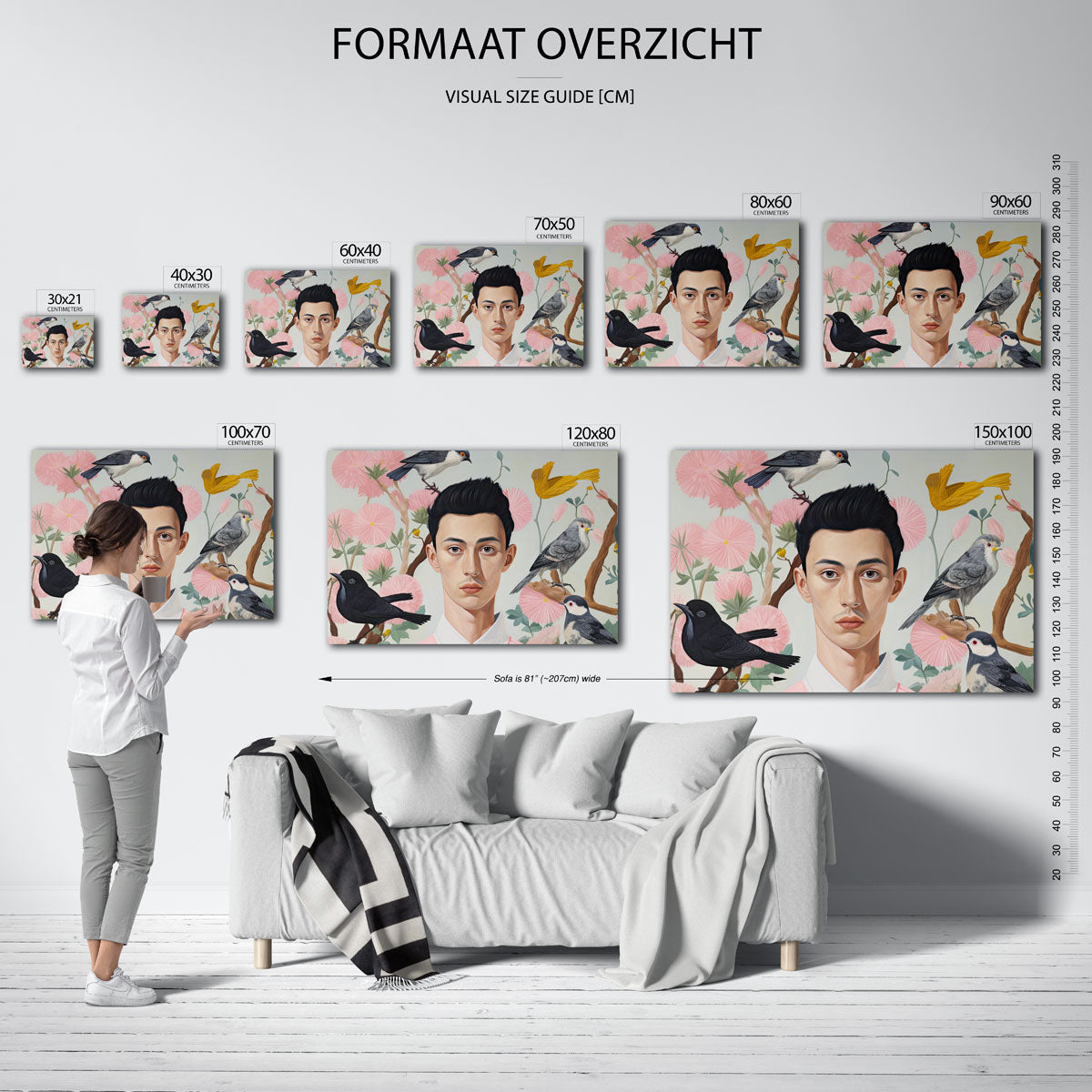 Vogel en bloemen portret – landscape muurposter met eigentijdse illustratie