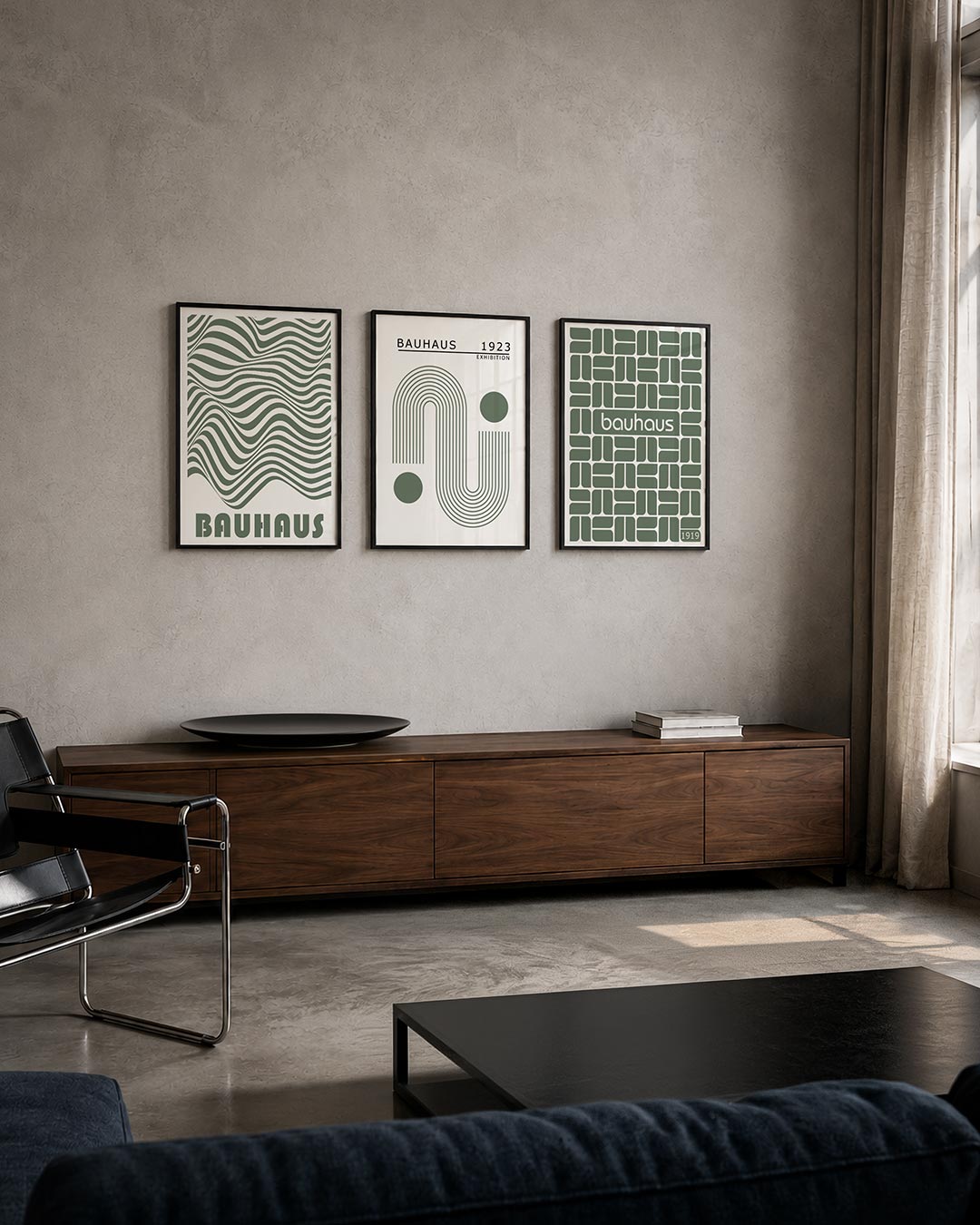Golvend lijnenspel driedelige posterset – deze posterset in drie delen toont vloeiende lijnen in een ritmisch patroon. De