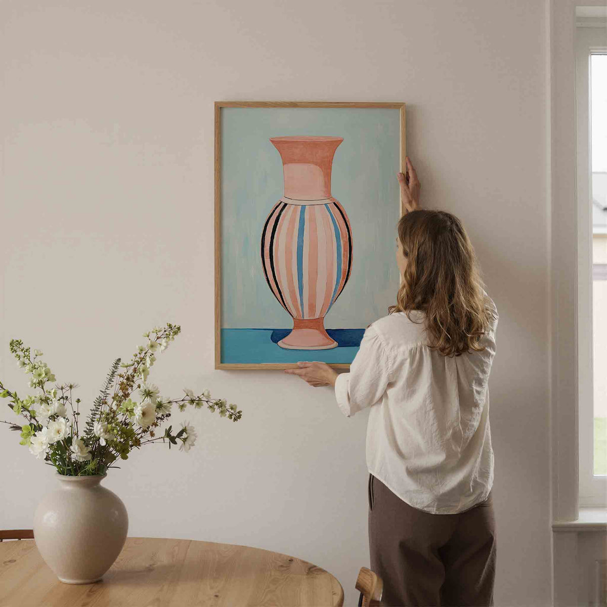 Gestreepte vaas – botanische wandkunst als portret poster