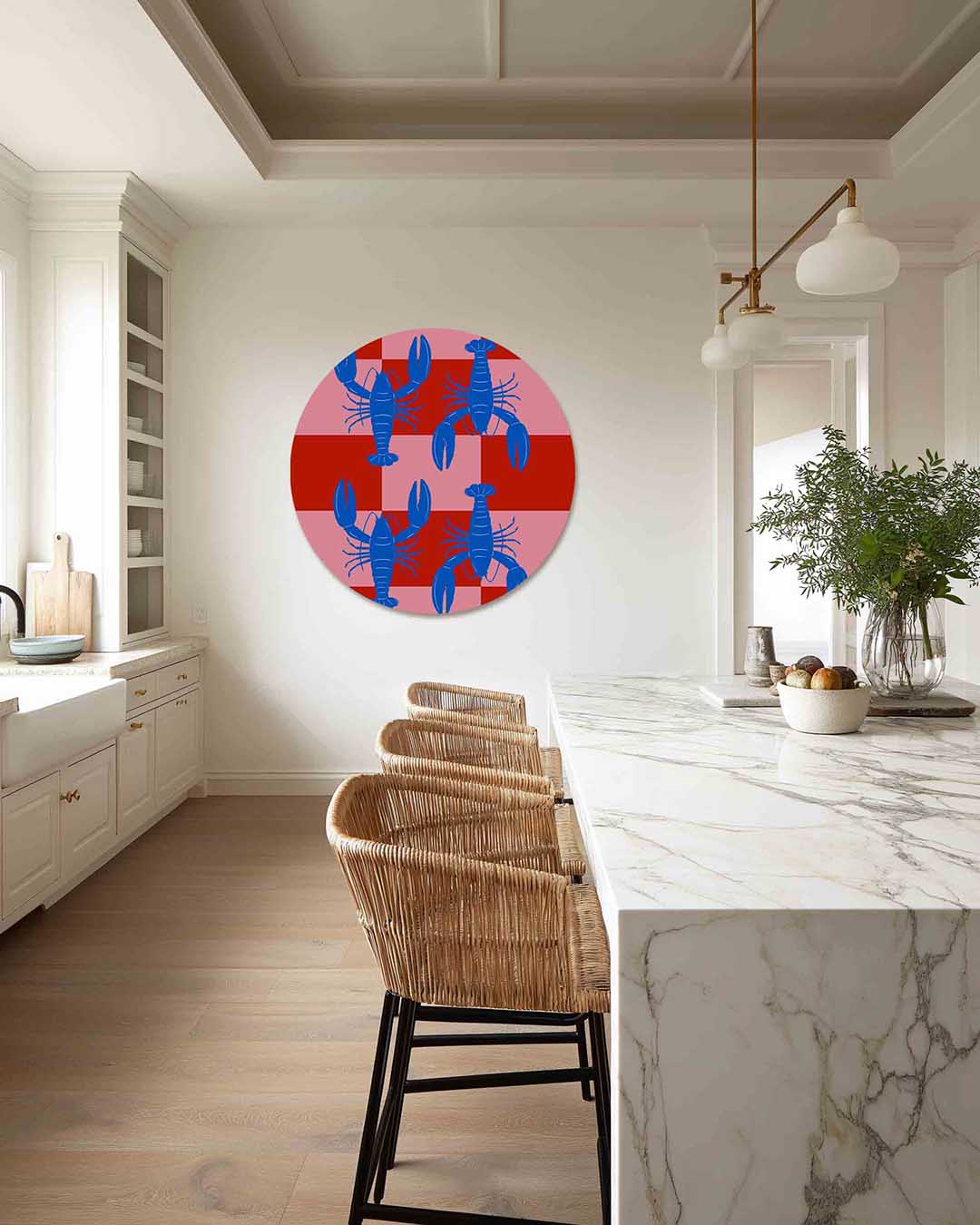 Kreeften op geruite – Pop Art muurcirkel als ronde wanddecoratie