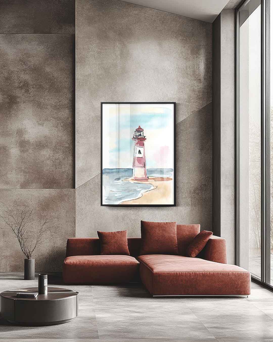 Schets van Vuurtoren aan Zee – staande wandkunst voor woonkamer of interieur