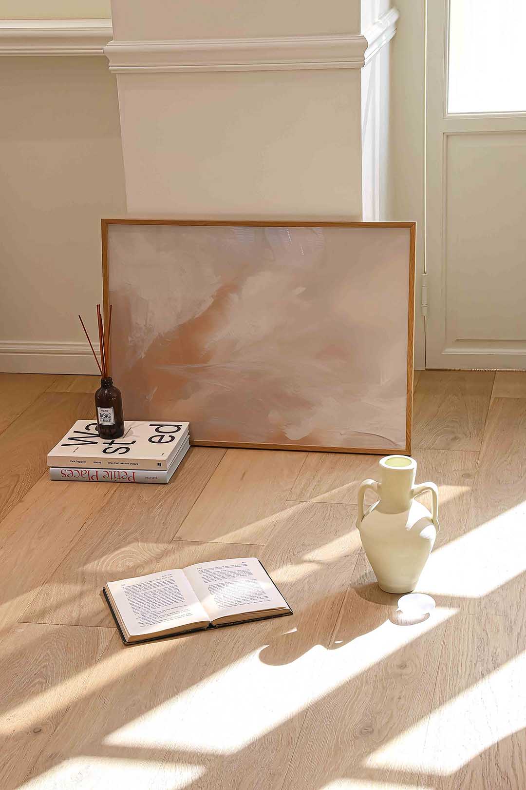 Abstracte beige en witte – liggende kleurrijke abstracte wanddecoratie van WallArtistic