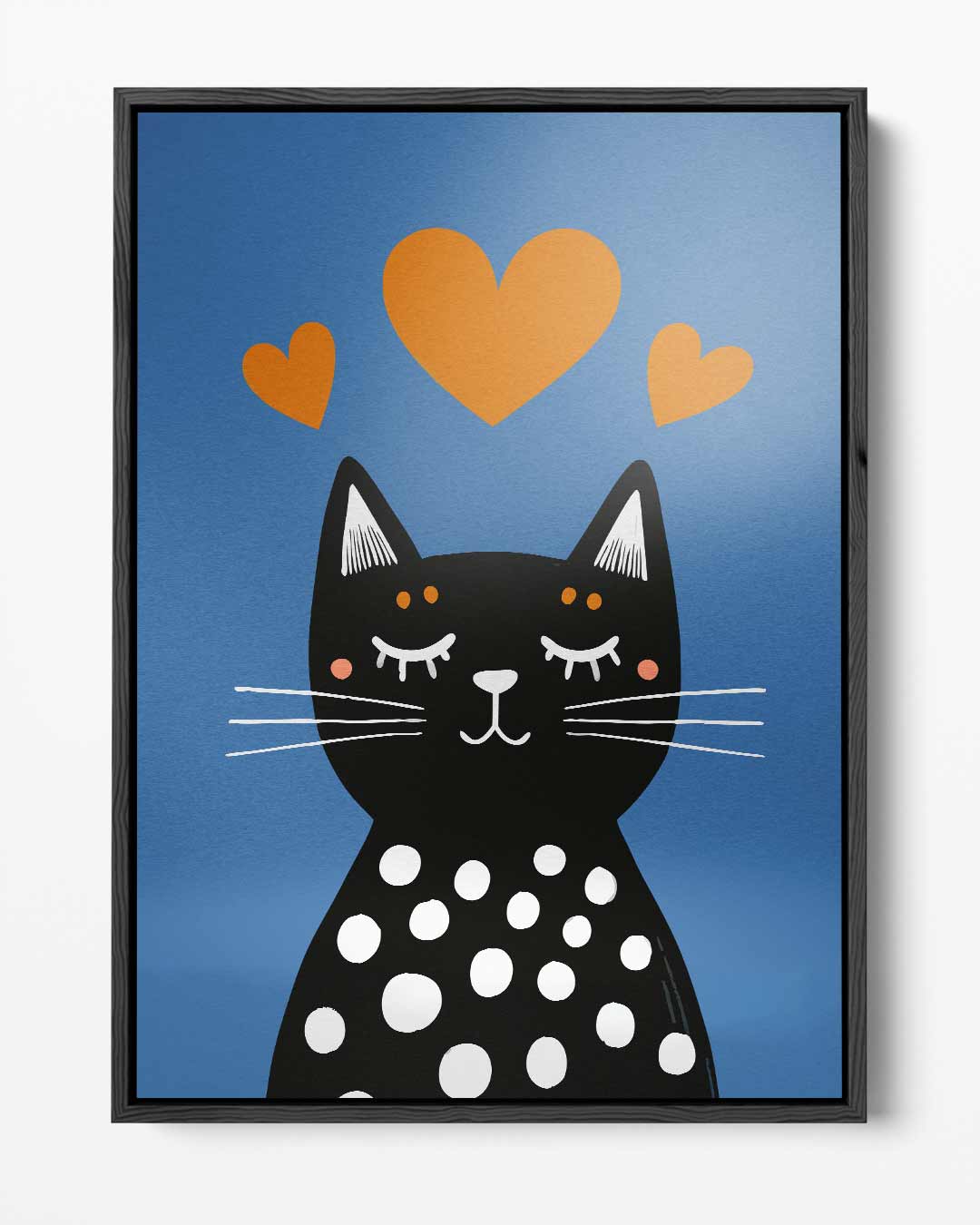 Liefdevolle Kat op Blauw – portret kunstwerk als wanddecoratie
