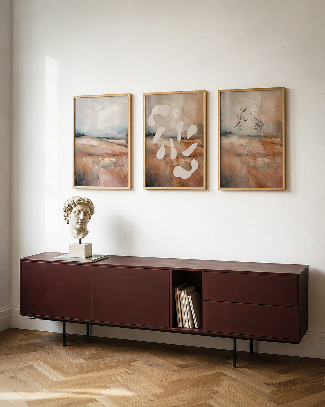Zachte landschapstonen – deze posterset in drie delen toont een serene weergave van een landschap met – weergave 4