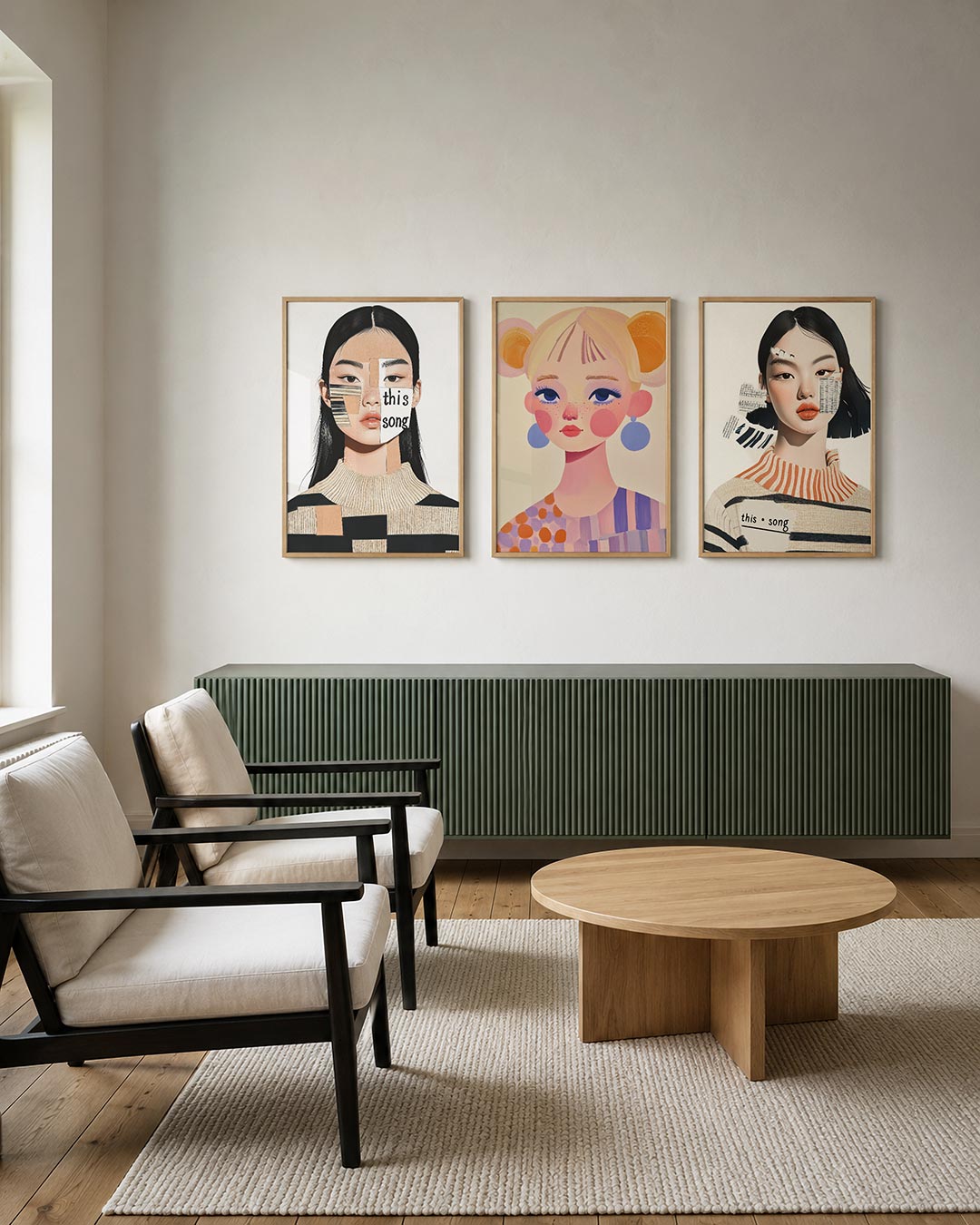 Collage portret posterset – tweede productweergave – een intrigerend gezicht opgebouwd uit diverse vormen en