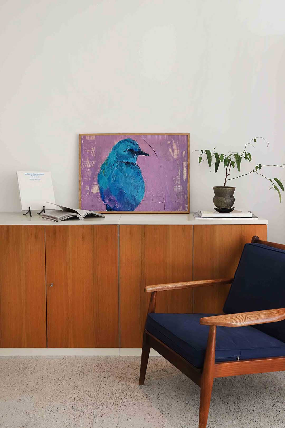 Blauwe vogel – liggende dieren wanddecoratie van WallArtistic