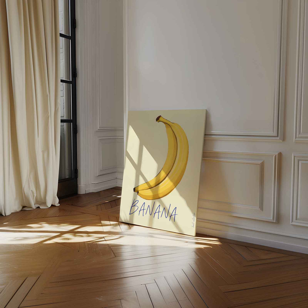Kleurrijke Bananenillustratie – dibond wanddecoratie in staand formaat