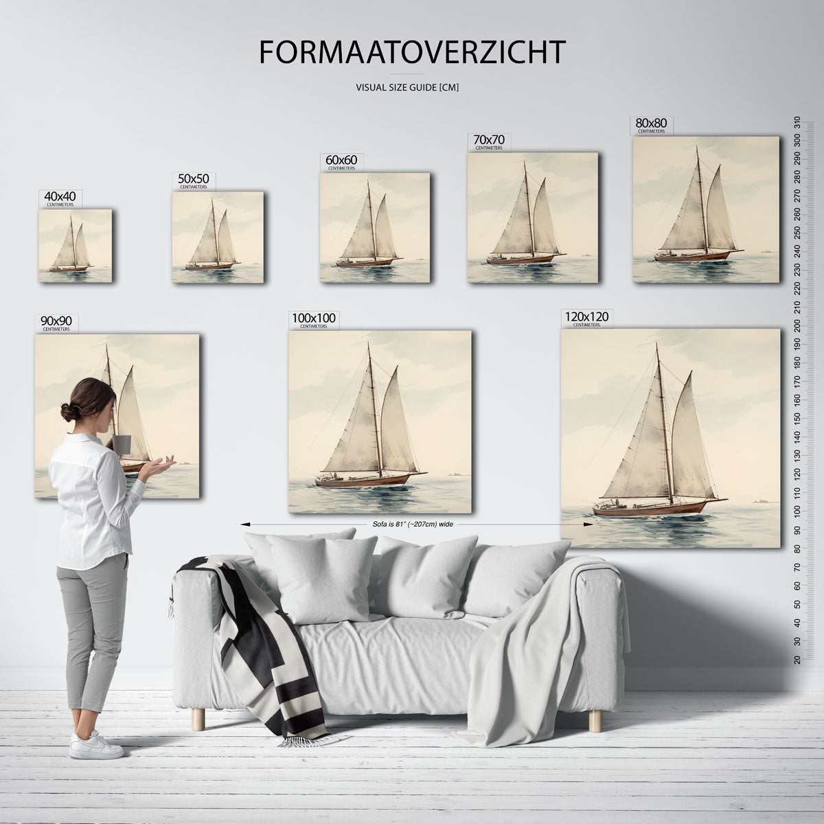 Zeilboot op zee – vierkante muurposter met vintage uitstraling