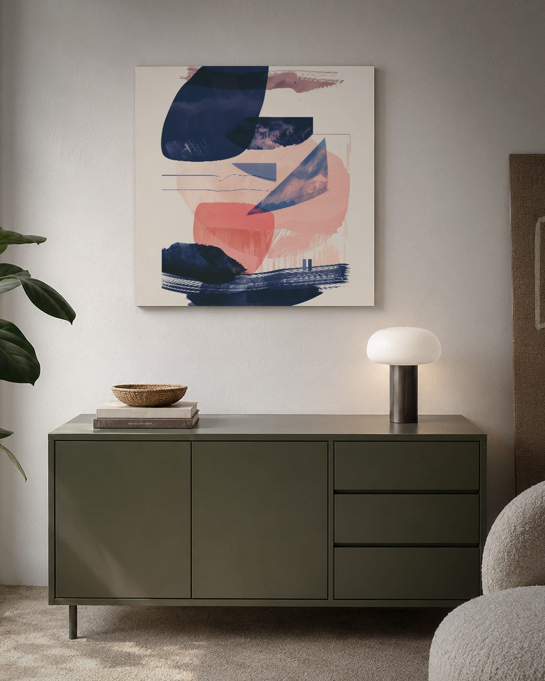 Dynamische vormen compositie kunstwerk – detailweergave – dit werk toont een speelse mix van organische en geometrische