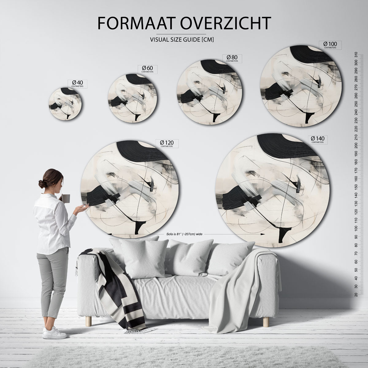 Abstracte lijnen – ronde muurcirkel met kleurrijke illustratie