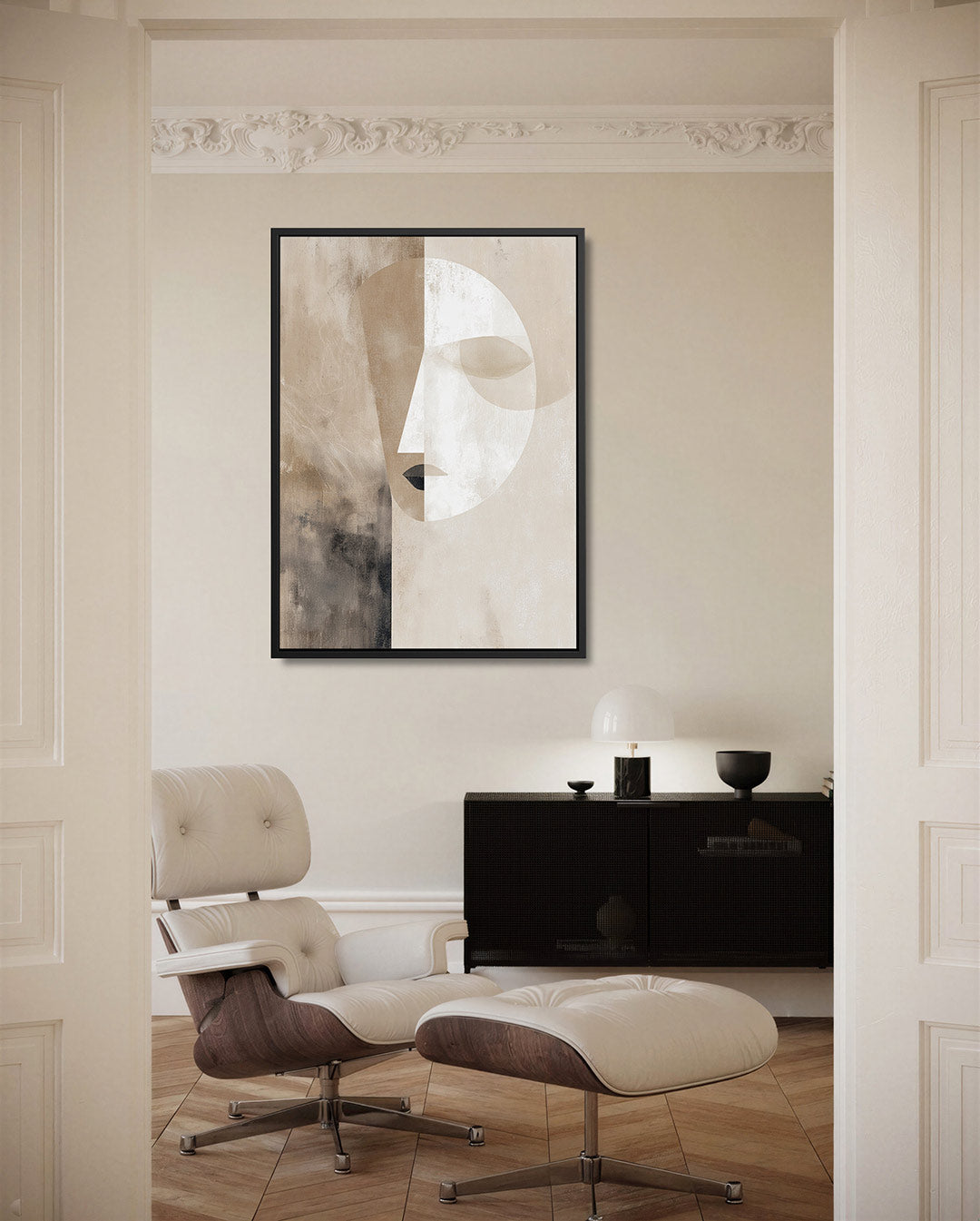 Geometrisch portret – moderne staande wandkunst