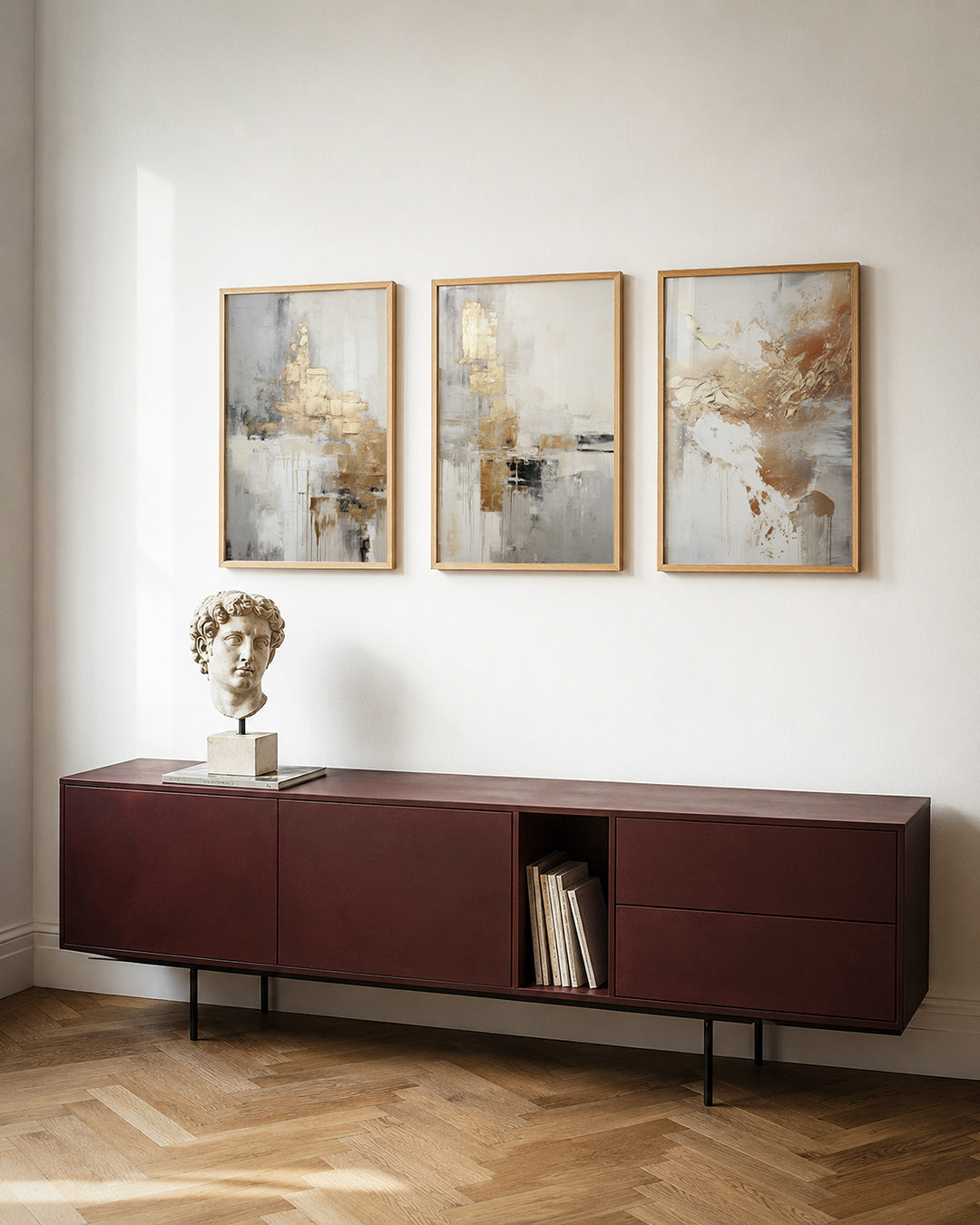 Gouden textuur posterset – detailweergave – deze posterset in drie delen toont een spel van gouden en
