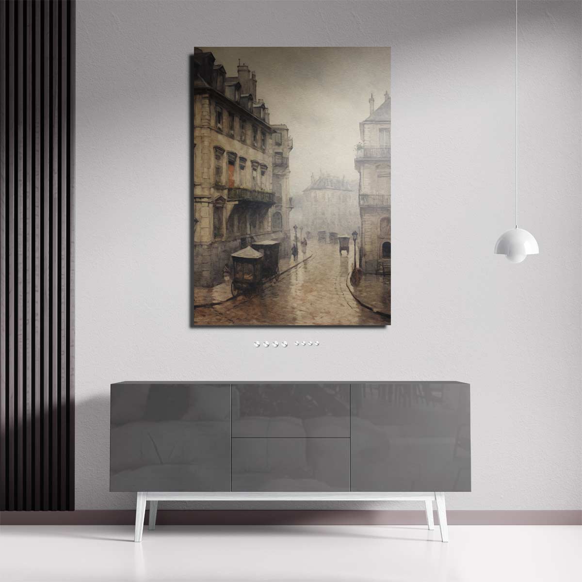 Mistige Straat in Parijs – plexiglas wanddecoratie in portret formaat