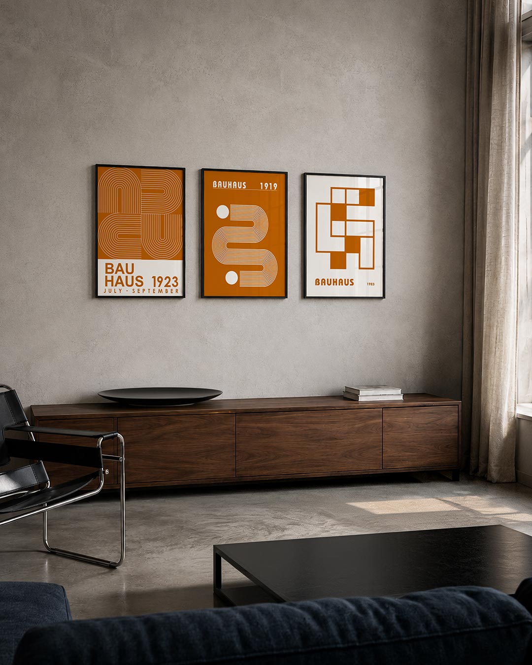 Lijnen en vormen posterset – tweede productweergave – deze posterset in drie delen toont een ritmisch lijnenspel met gebogen