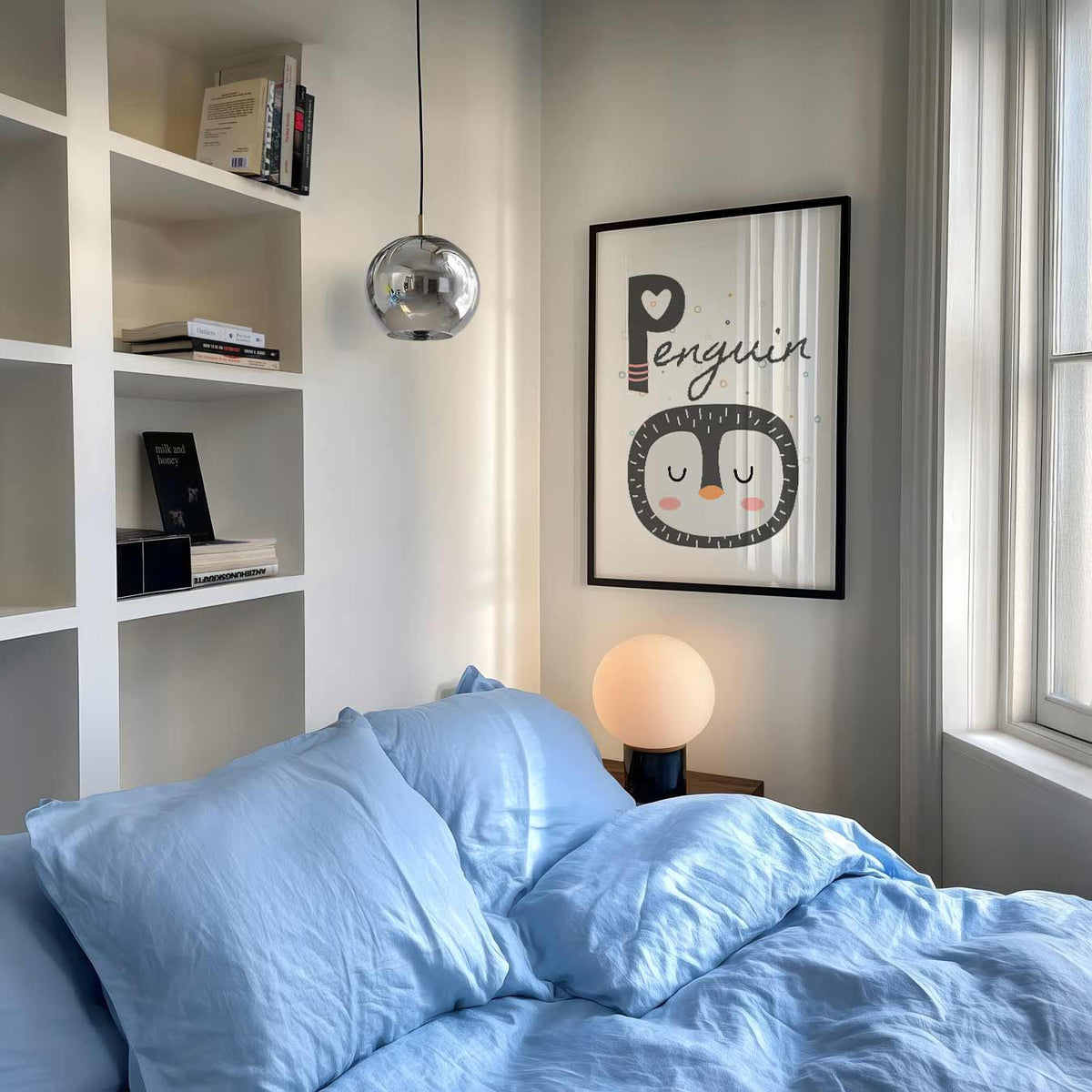 Snoezige Pinguïn – speelse wandkunst als portret kinderposter