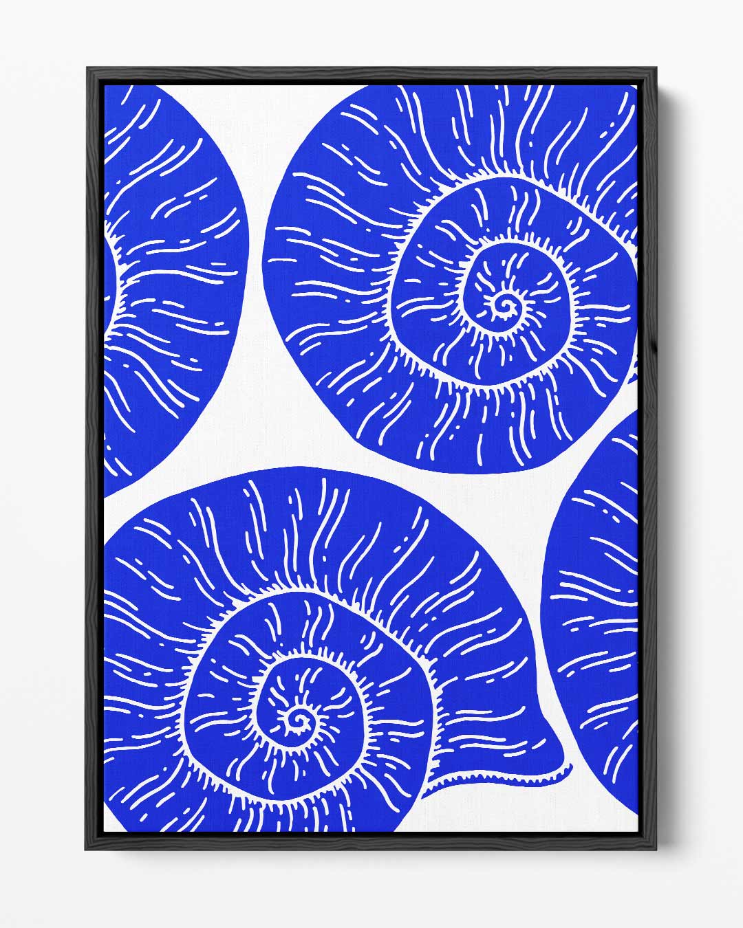 Blauwe Spiralen – portret kunstwerk als wanddecoratie