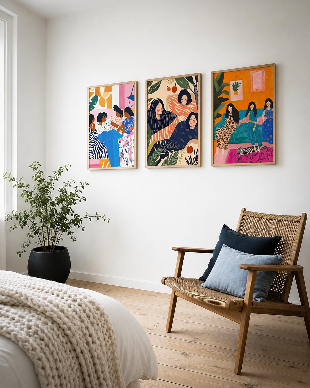 Kleurrijk samenspel posterset – detailweergave – deze posterset in drie delen toont een levendig lijnenspel