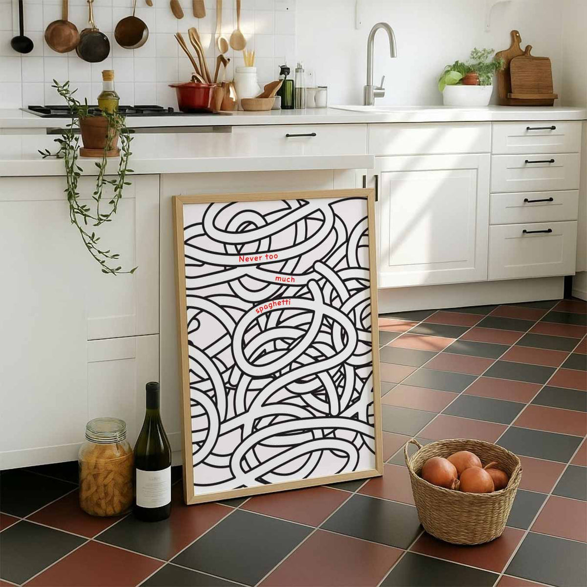 Spaghetti Vibes – staande muurposter voor keuken of eethoek